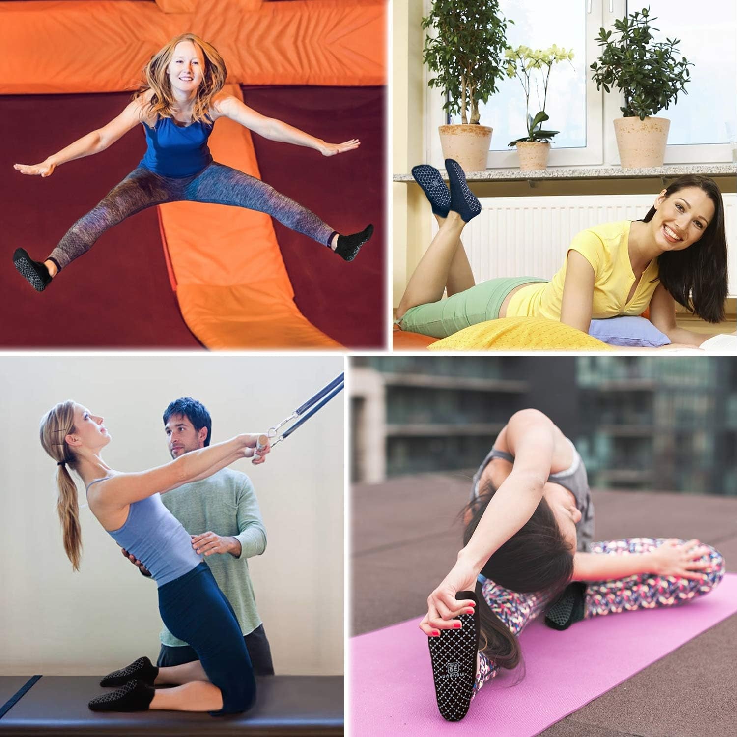 Unisex Non Slip Grip Socks with Cushion for Yoga Pilates Barre Home & Hospital